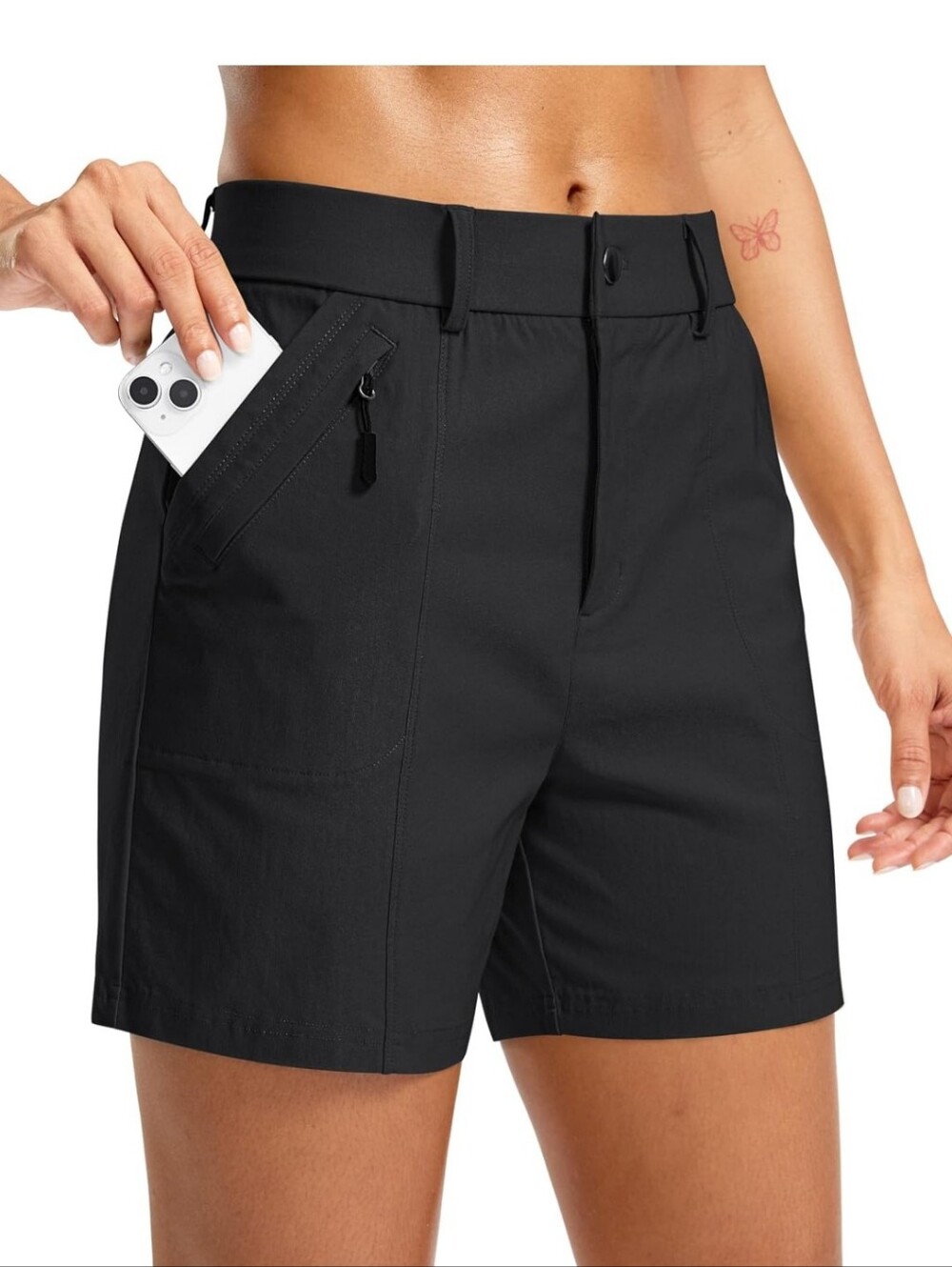 Women's Black Performance Bermuda Shorts with Zip Pocket